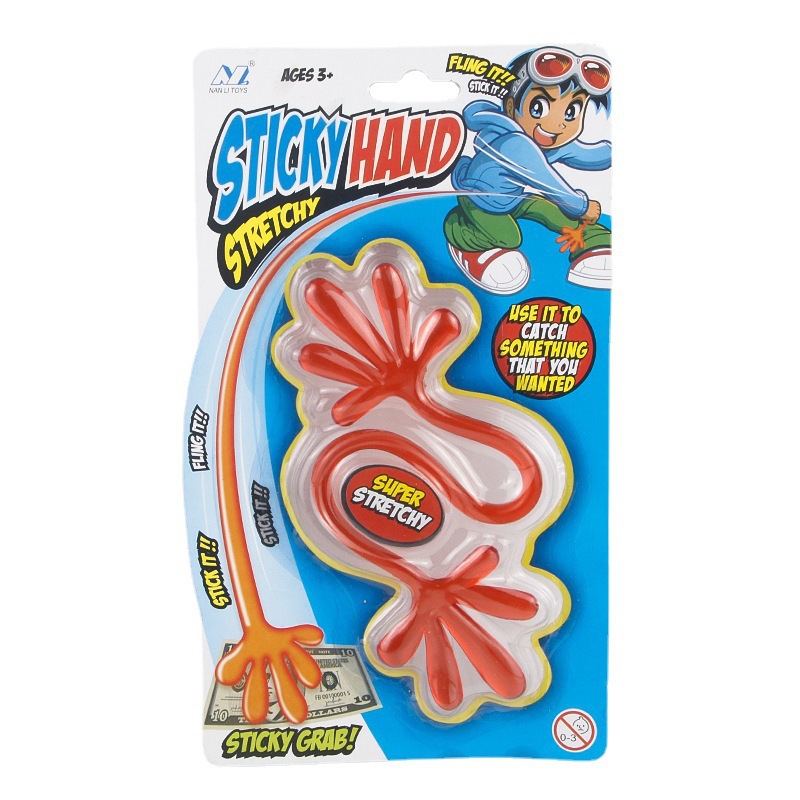 跨境创意粘粘手地摊玩具弹性伸缩粘手掌摆摊怀旧恶搞整蛊玩具产品图