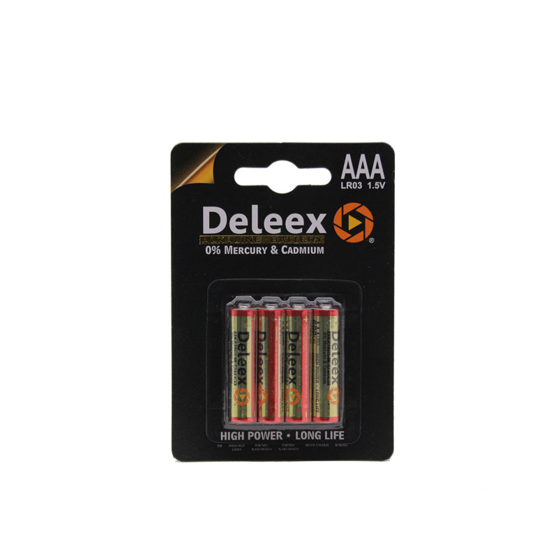 Deleex干电池碱性电池5号电池遥控器电动玩具小家电AAALR03卡装4支装