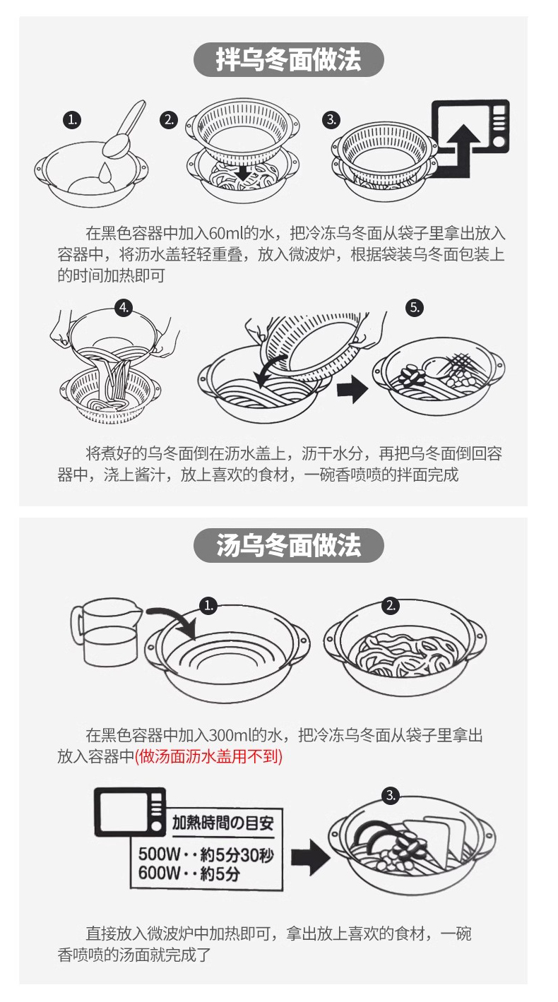 SANADA日本 微波炉煮面碗多功能家用圆形 （适合冷冻乌冬面）1300ML详情7