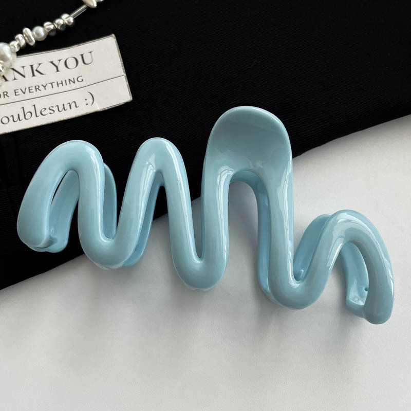 13Cm Wavy Tender Blue Large Cream Dopamine Wave Grab Clip Summer Hair Clip Women's Back Hair Shark Clip Simple Headwear