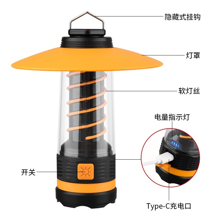 多功能露营氛围灯便携式应急灯USB充电工作灯暖光氛围灯复古露营灯暖光氛围帐篷灯强光手电筒5863露营灯详情1