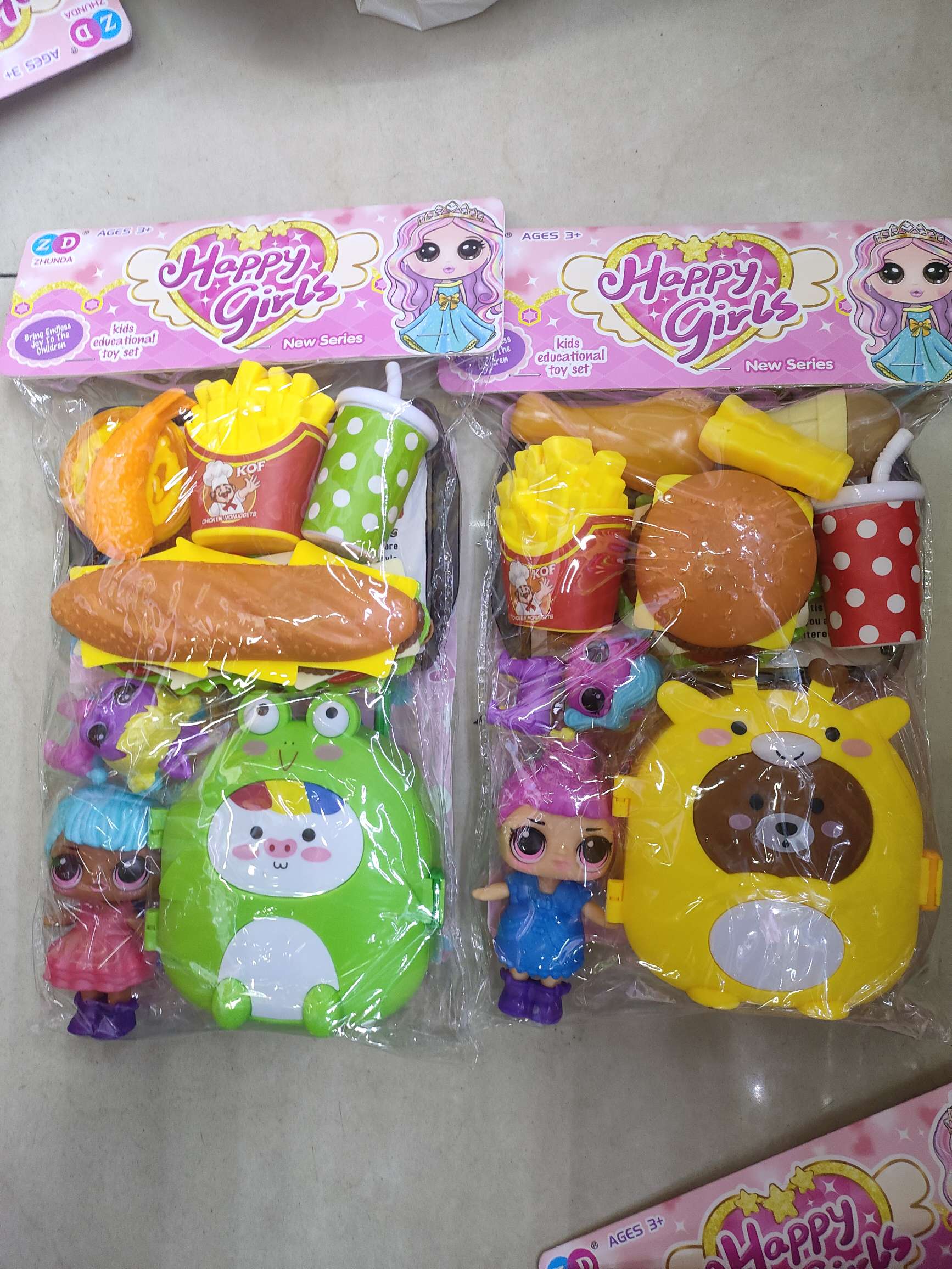 小鹿/青蛙拉杆箱汉堡套装+新惊奇娃娃，2款混装。10.5/套，120套/箱。图