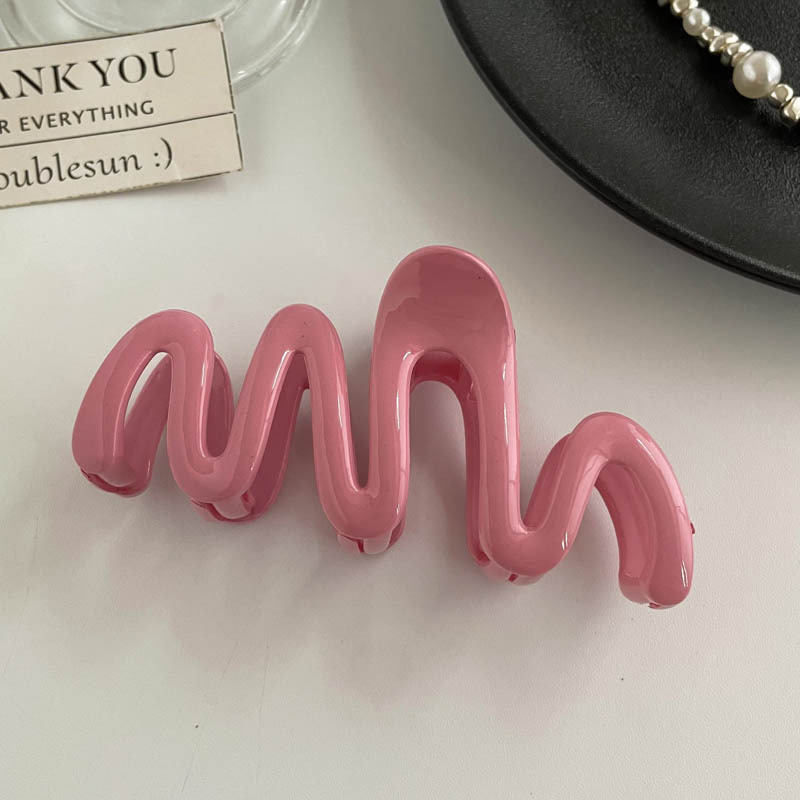 13Cm Wave Rose Pink Large Cream Dopamine Wave Grab Clip Summer Hair Clip Women's Back Hair Shark Clip Simple Headwear