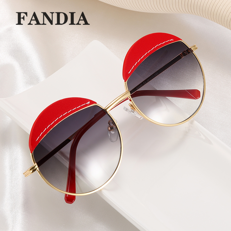 93340 women's round-framed sunglasses for sun protection, summer sunshade, new UV-blocking sunglasses, brown glasses Specification image