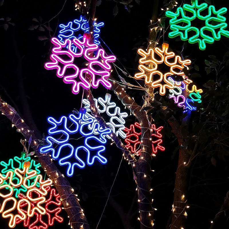 圣诞节雪花LED发光灯装饰工程亮化新年亮化挂树上户外防水雪花灯详情图1
