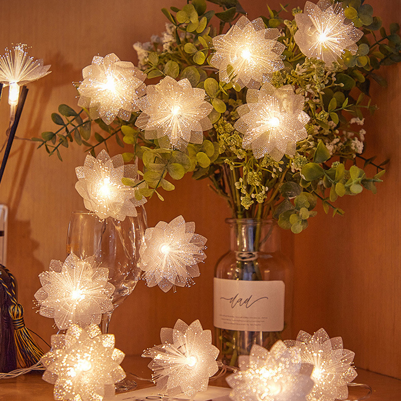 LED光纤花朵串灯闪灯婚礼圣诞节布置创意发光装饰小灯串图