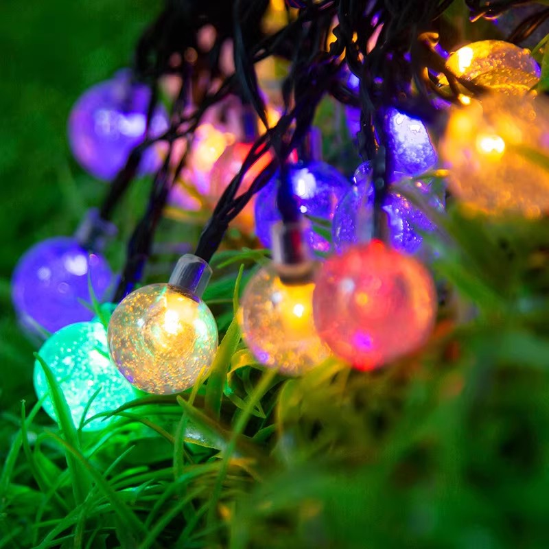 led彩灯室外太阳能气泡球灯串户外露营灯串水滴装饰灯水晶球产品图
