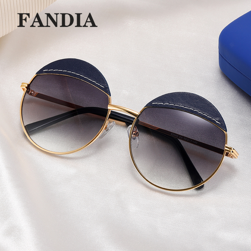 93340 women's round-framed sunglasses for sun protection, summer sunshade, new UV-blocking sunglasses, brown glasses details Picture