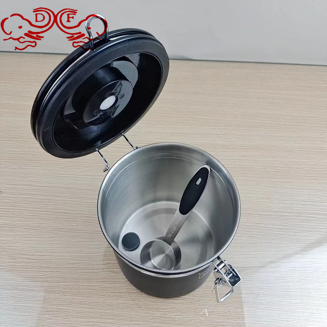 وعاء مختوم من الصلب غير القابل للصدأ، 304 DF99123 يحتوي على صمام تنفيس للغاز مع وعاء تخزين حبوب القهوة DF TradingHouse Item Picture