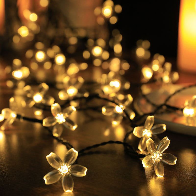 太阳能LED灯串 创意花朵闪光室外圣诞庭院装饰节日氛围小灯串