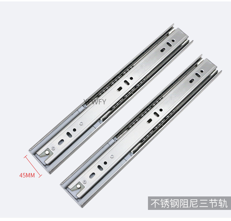 YFWFY 4514橱柜 滑轨 家具三节静音缓冲阻尼导轨抽屉侧装钢珠轨道抽屉轨道 橱柜抽屉 轨道导轨滑道 静音加厚导详情7
