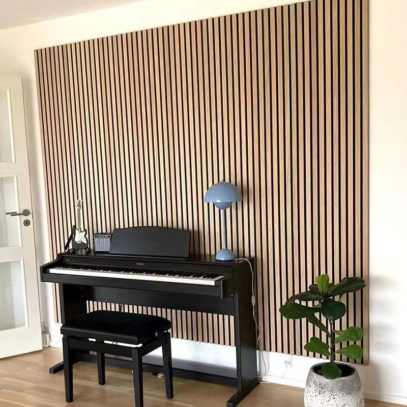 跨境出口 三面油漆 聚酯纤维格栅吸音板木条客厅录音室琴房尺寸可定制最长3M