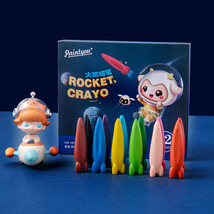 绘儿优火箭蜡笔儿童涂鸦造型蜡笔12色水洗不脏手蜡笔油画棒YL022-880-12