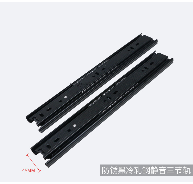 YFWFY 4514橱柜 滑轨 家具三节静音缓冲阻尼导轨抽屉侧装钢珠轨道抽屉轨道 橱柜抽屉 轨道导轨滑道 静音加厚导详情6