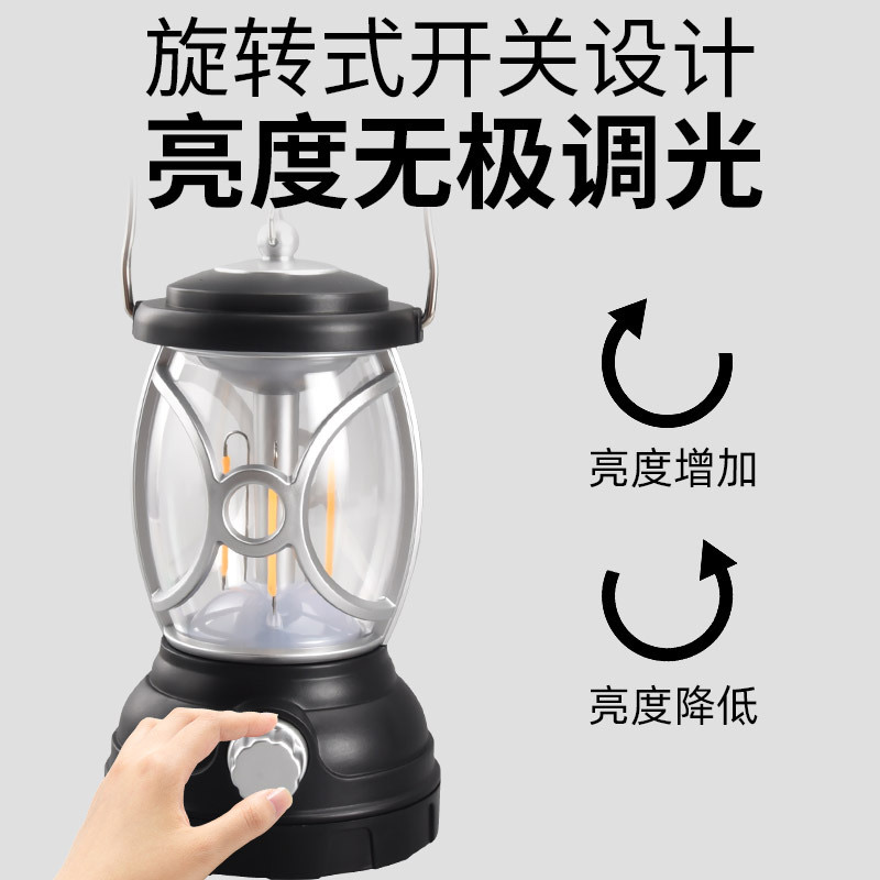 Solar retro camping lamp, multi-functional outdoor camping lamp, USB charging work lamp, stepless dimming tent lamp, warm light horse lamp, home repair emergency lamp, T96 portable camping lamp details Picture
