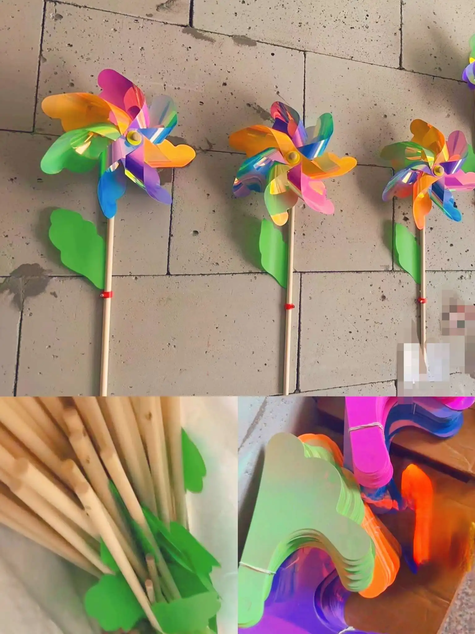 New large-sized laser-shaped colorful wooden pole windmill children's toys, outdoor spring outing props, scenic spots and parks are set up for sale detail image 3