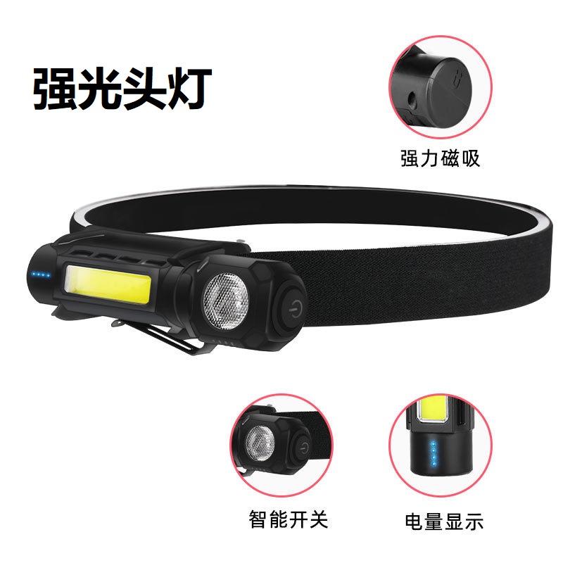 LED强光头灯便携式手电筒头戴式工作灯户外应急灯迷你磁吸头灯USB充电探照灯988头灯户外夜跑钓鱼灯