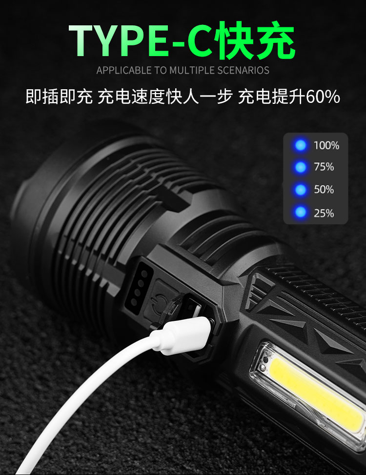 户外强光手电筒七彩魔球手电筒舞台氛围灯USB充电手电筒多功能家用露营灯便携手电筒塑料小手电筒手电筒工作灯详情3
