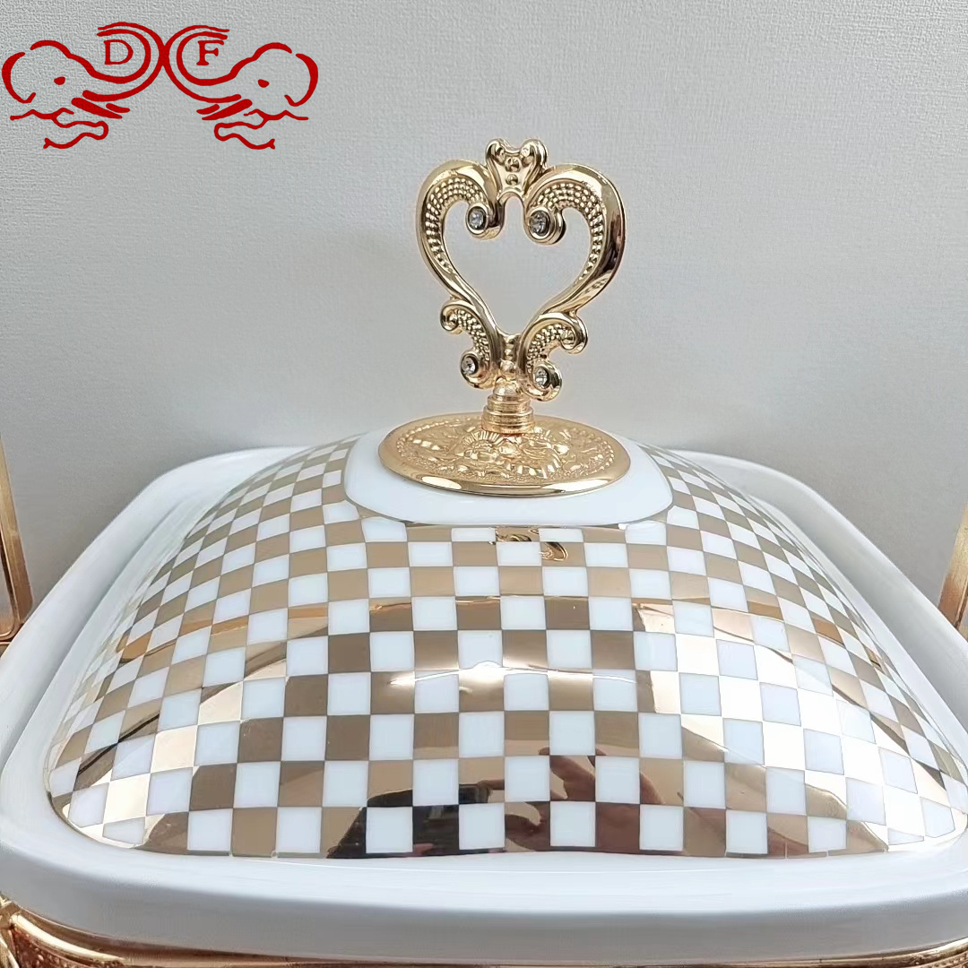 Df68093 Lace Stainless Steel Gold Alcohol Stove Hotel Restaurant Buffet Stove With Hanging Lid Thermal Insulation Stove Df Tradinghouse Application Scenario