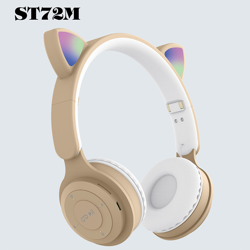 ST72M无线蓝牙耳机七彩发光氛围灯猫耳学生耳麦重低音手机通用跨境热卖耳机工厂详情11