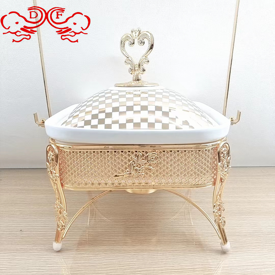 Df68093 Lace Stainless Steel Gold Alcohol Stove Hotel Restaurant Buffet Stove With Hanging Lid Thermal Insulation Stove Df Tradinghouse Item Picture
