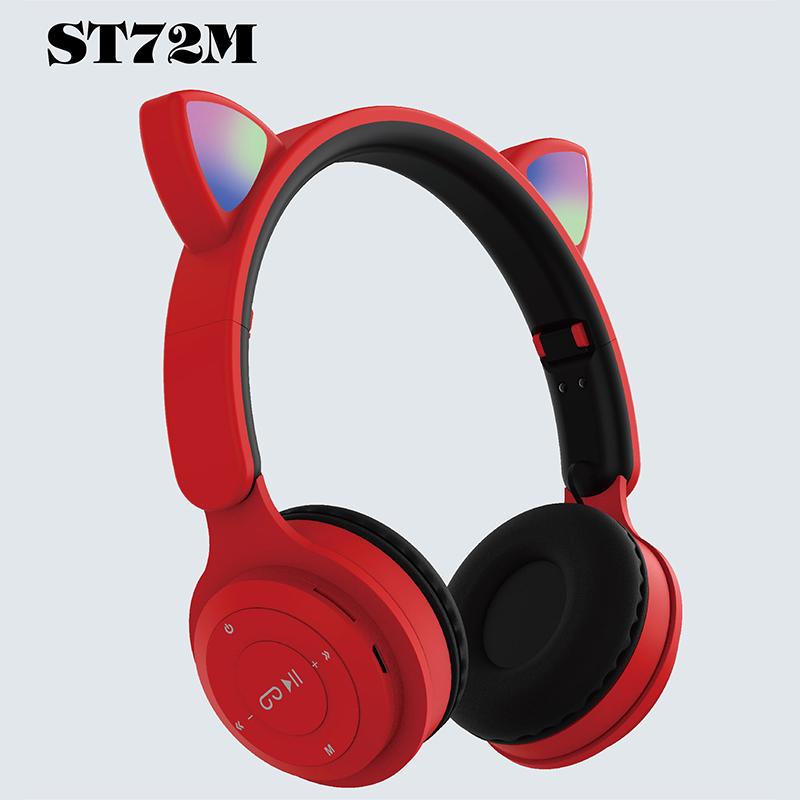 ST72M无线蓝牙耳机七彩发光氛围灯猫耳学生耳麦重低音手机通用跨境热卖耳机工厂详情9