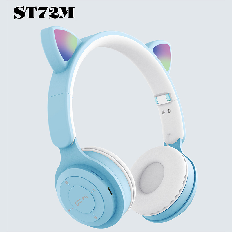 ST72M无线蓝牙耳机七彩发光氛围灯猫耳学生耳麦重低音手机通用跨境热卖耳机工厂详情13