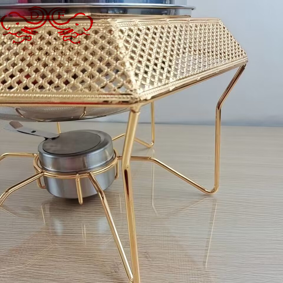 DF68093 Hotel Alcohol stove, small hot pot, Golden hexagonal carved dining stove, stainless steel hook buffet stove, DF TRADINGHOUSE Application Scenario