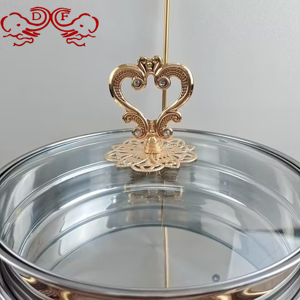 DF68093 Hotel Alcohol stove, small hot pot, Golden hexagonal carved dining stove, stainless steel hook buffet stove, DF TRADINGHOUSE Specification image