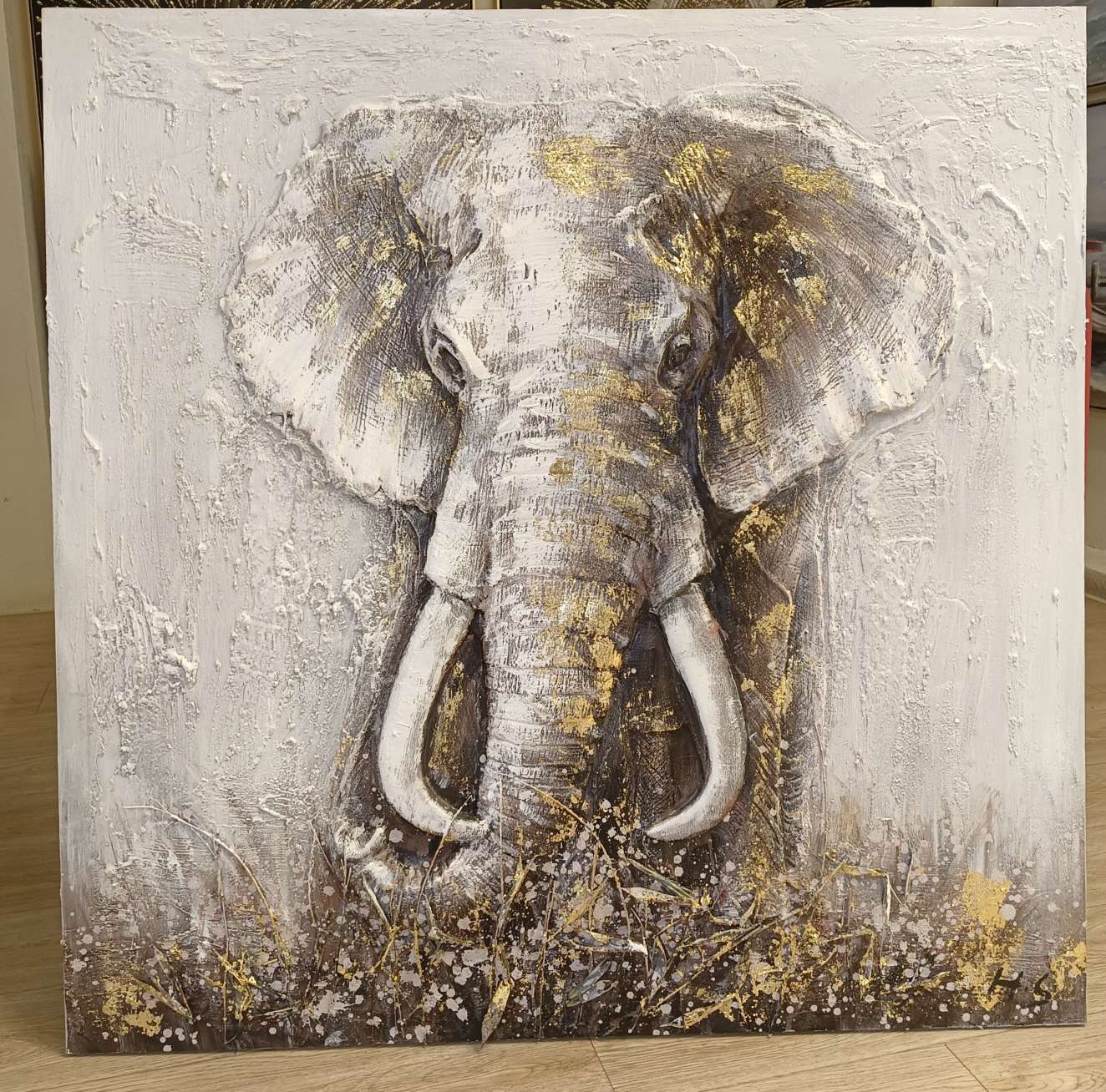 高品质布底油画【可定制】大象动物风格油画详情图1