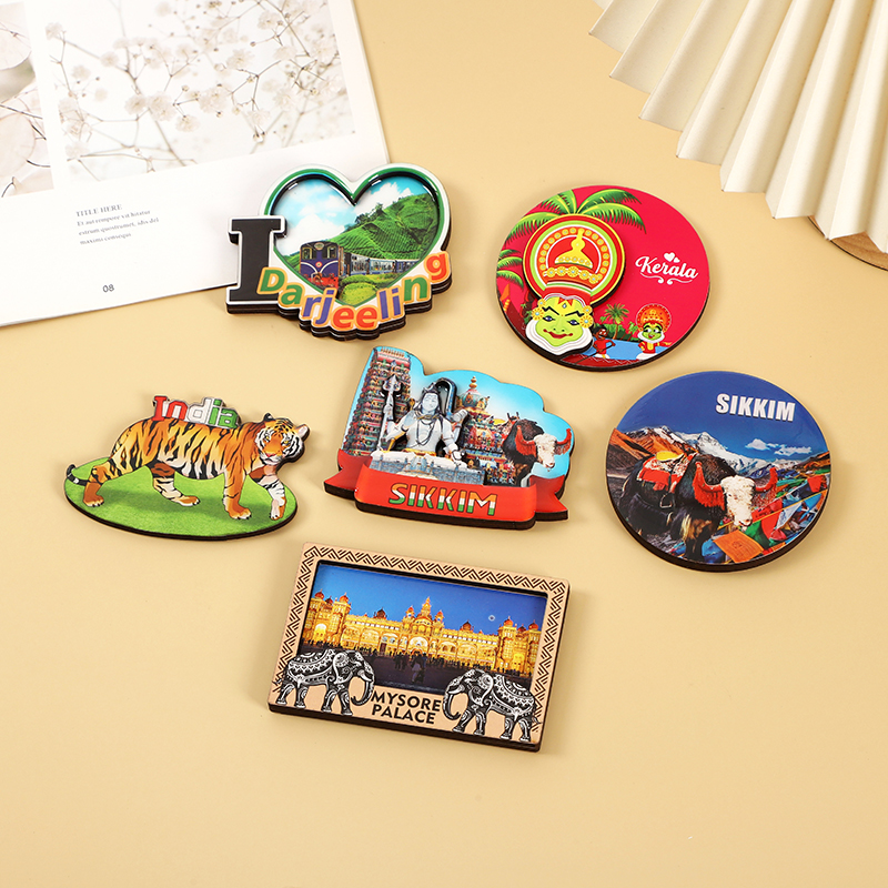 Cross-border INDIA tourist attractions refrigerator stickers MDF density board refrigerator stickers multi-layer wooden refrigerator stickers