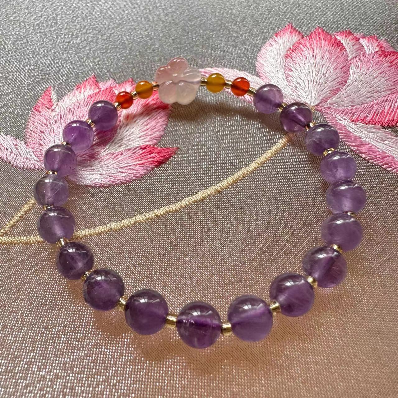 Uruguayan amethyst original 6mm amethyst bracelet, natural and elegant amethyst bracelet, salt source agate, PI Xiu, plum blossom girl, light luxury retro bracelet, best friend and sister accessories pic 11