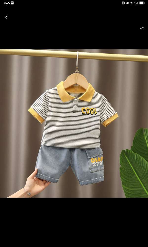 Boys' Short-Sleeved Polo Shirt T-Shirt Stylish Handsome Tide 2024 Summer New Children's Half-Sleeved Summer Children's Summer Dress T13 details Picture