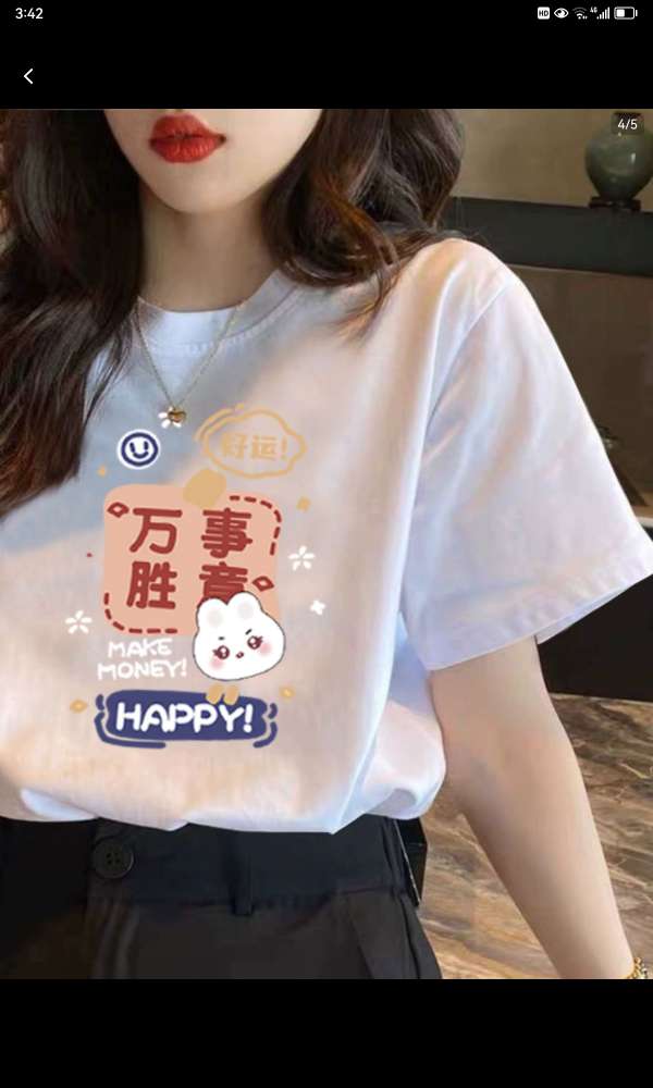 纯棉短袖t恤女白色半袖体恤夏装印花常规2024年新款韩版宽松女士夏季上衣23细节图