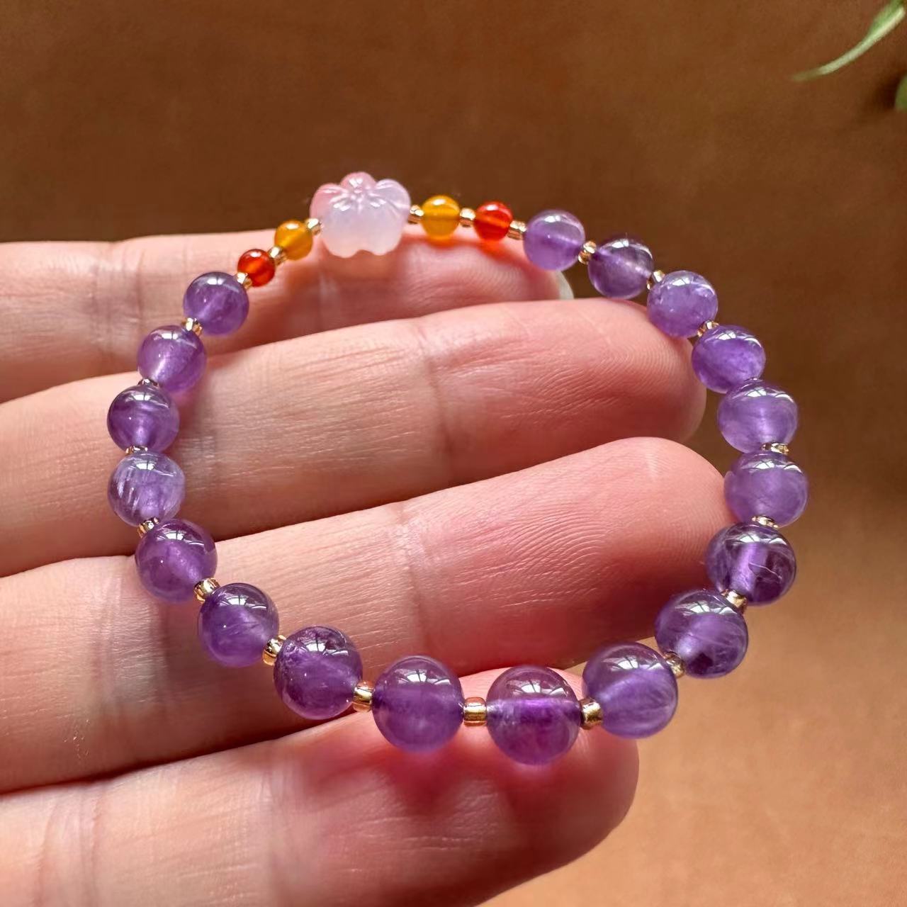 Uruguayan amethyst original 6mm amethyst bracelet, natural and elegant amethyst bracelet, salt source agate, PI Xiu, plum blossom girl, light luxury retro bracelet, best friend and sister accessories Specification image