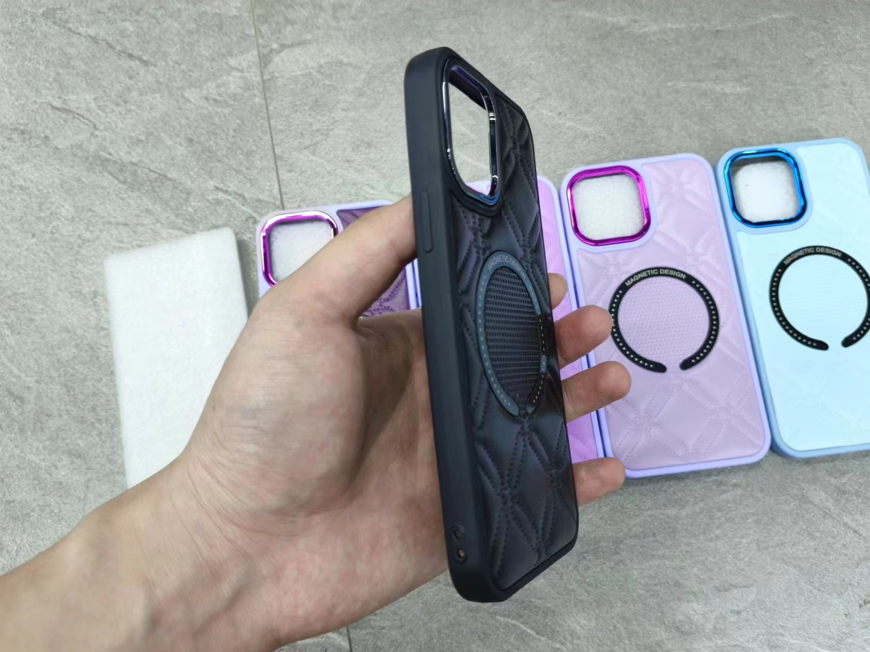 Electroplated Lens Frame Sticker Magnetic Phone Case Specification drawing