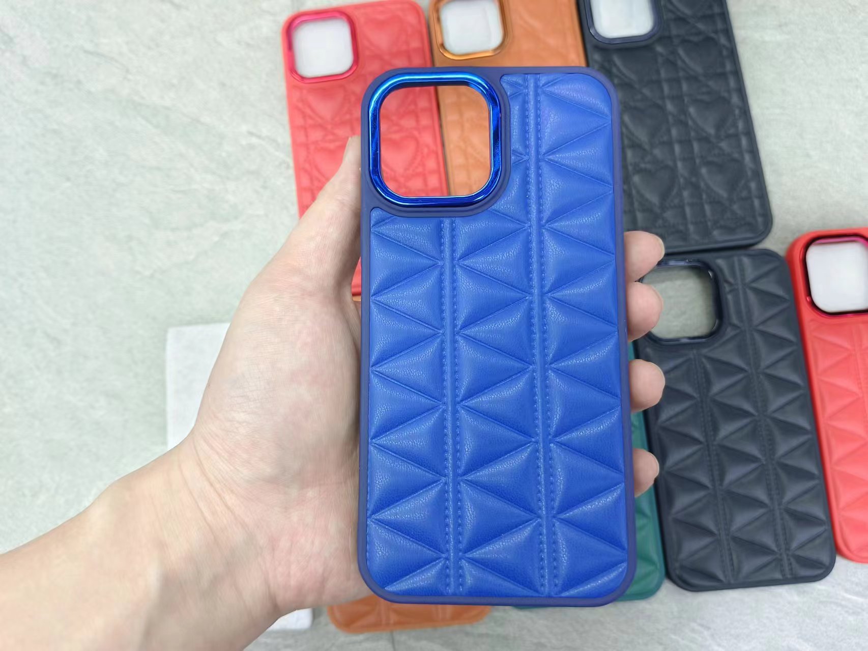 Electroplated Lens Frame Leather Phone Case details Picture