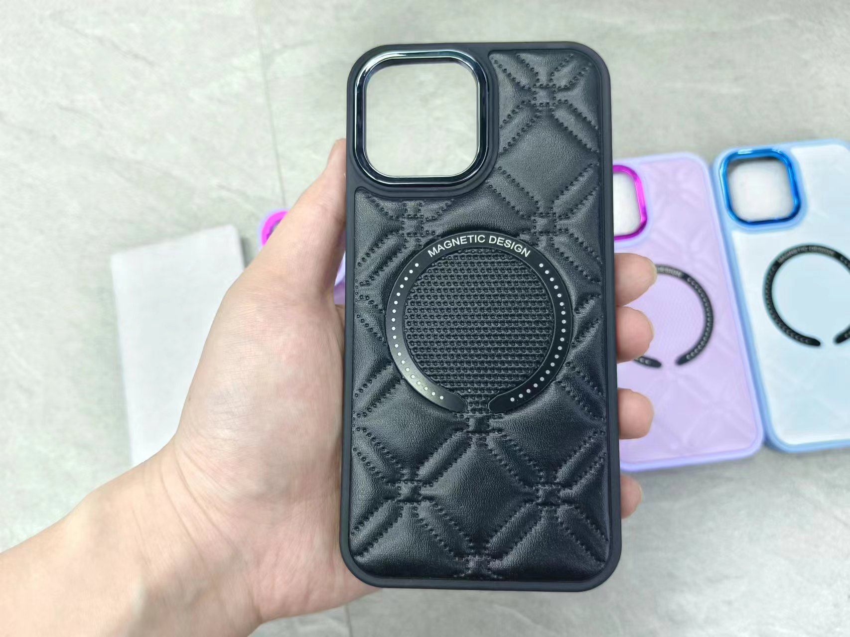Electroplated Lens Frame Sticker Magnetic Phone Case details Picture