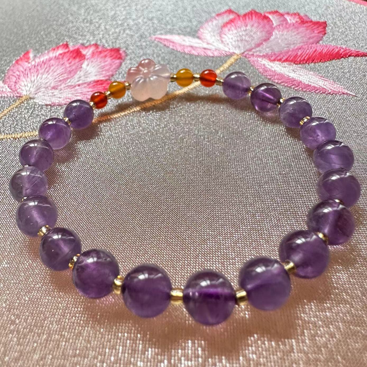 Uruguayan amethyst original 6mm amethyst bracelet, natural and elegant amethyst bracelet, salt source agate, PI Xiu, plum blossom girl, light luxury retro bracelet, best friend and sister accessories pic 12