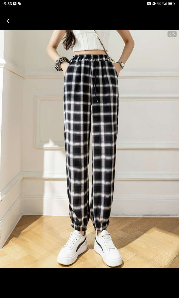 Summer Cotton Silk Pants Pocket Women's Pants Loose Can Be Worn Outside The Home Women Thin Pajama Pants Printed Plaid Pants 24 details Picture