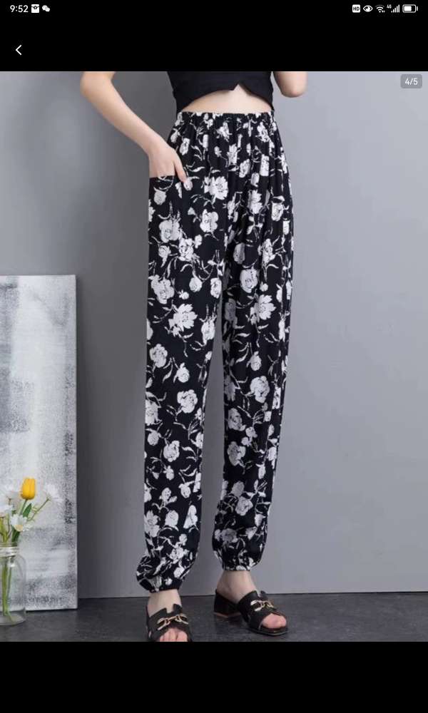 Summer Cotton Silk Pants Pocket Women's Pants Loose Can Be Worn Outside The Home Women Thin Pajama Pants Printed Plaid Pants 17 Specification drawing