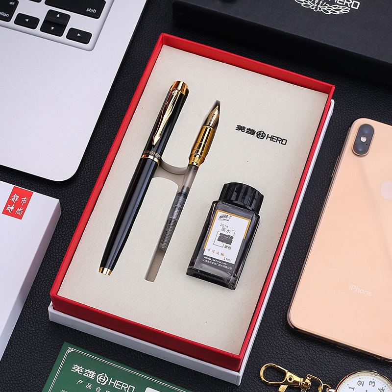 Hero Pen 7006 Black (With Ink) 132 Box Gold Clip Color Set (Bright Tip)