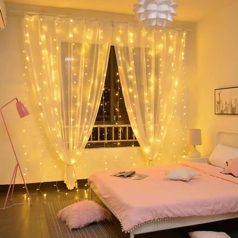LED窗帘灯串圣诞瀑布少女心防水冰条灯装饰户外阳台浪漫背景卧室