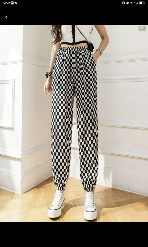 Summer Cotton Silk Pants Pocket Women's Pants Loose Can Be Worn Outside The Home Women Thin Pajama Pants Printed Plaid Pants 24 Specification drawing