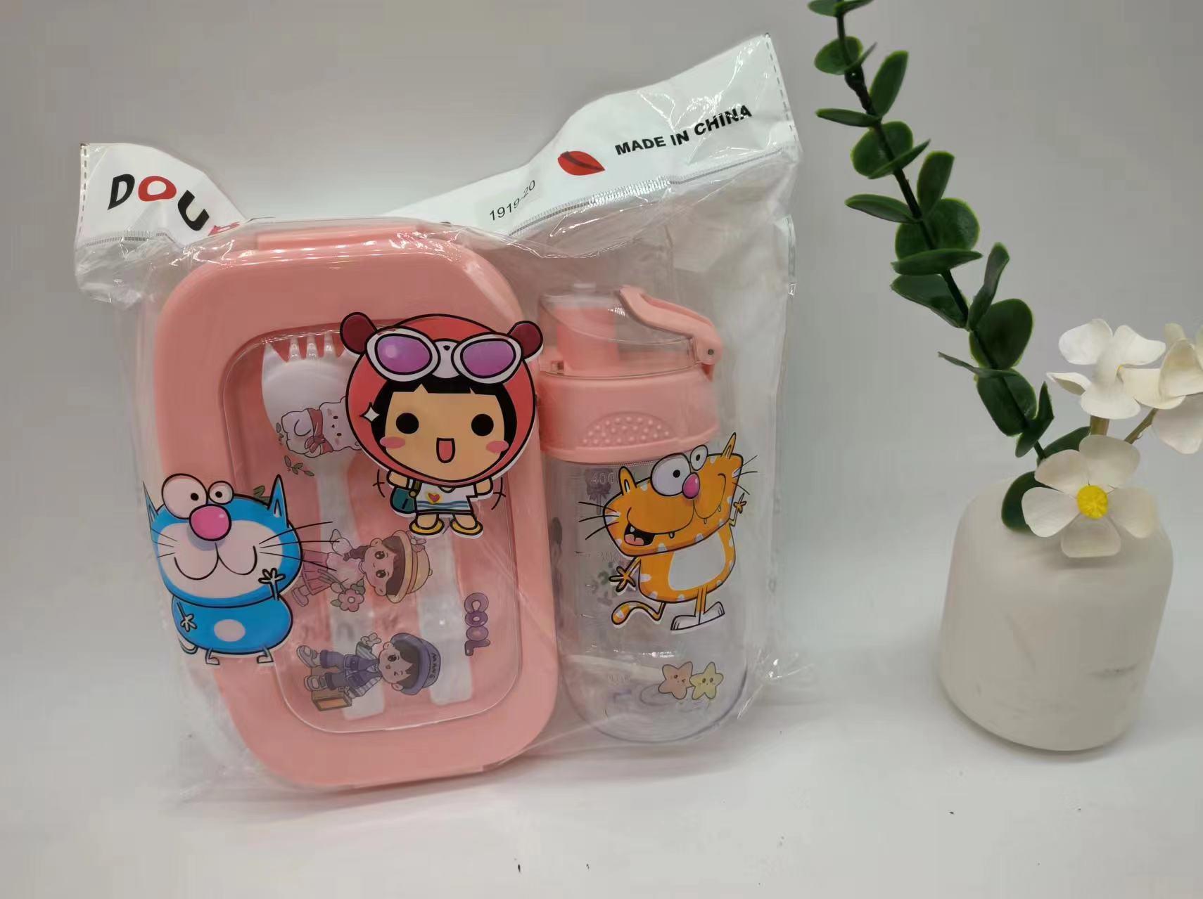 Cartoon lunch box water bottle set for students and children, lunch box, water bottle details Picture