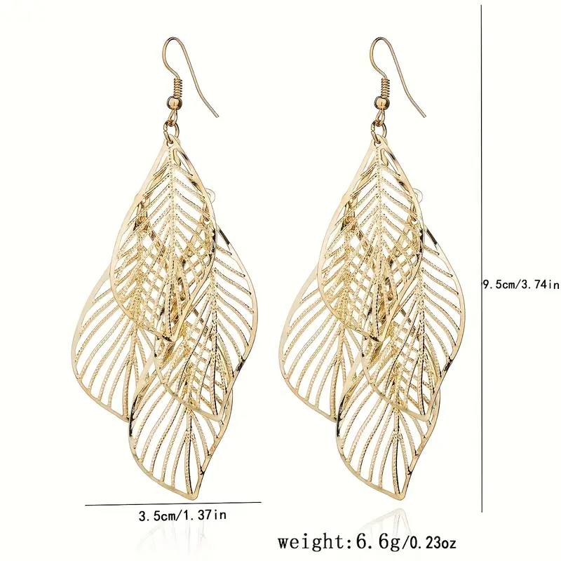 E2402 National Style Retro Women's Earrings Simple Hollow Multi-Layer Leaves European And American Popular Tassel Earrings Cross-Border Item Picture
