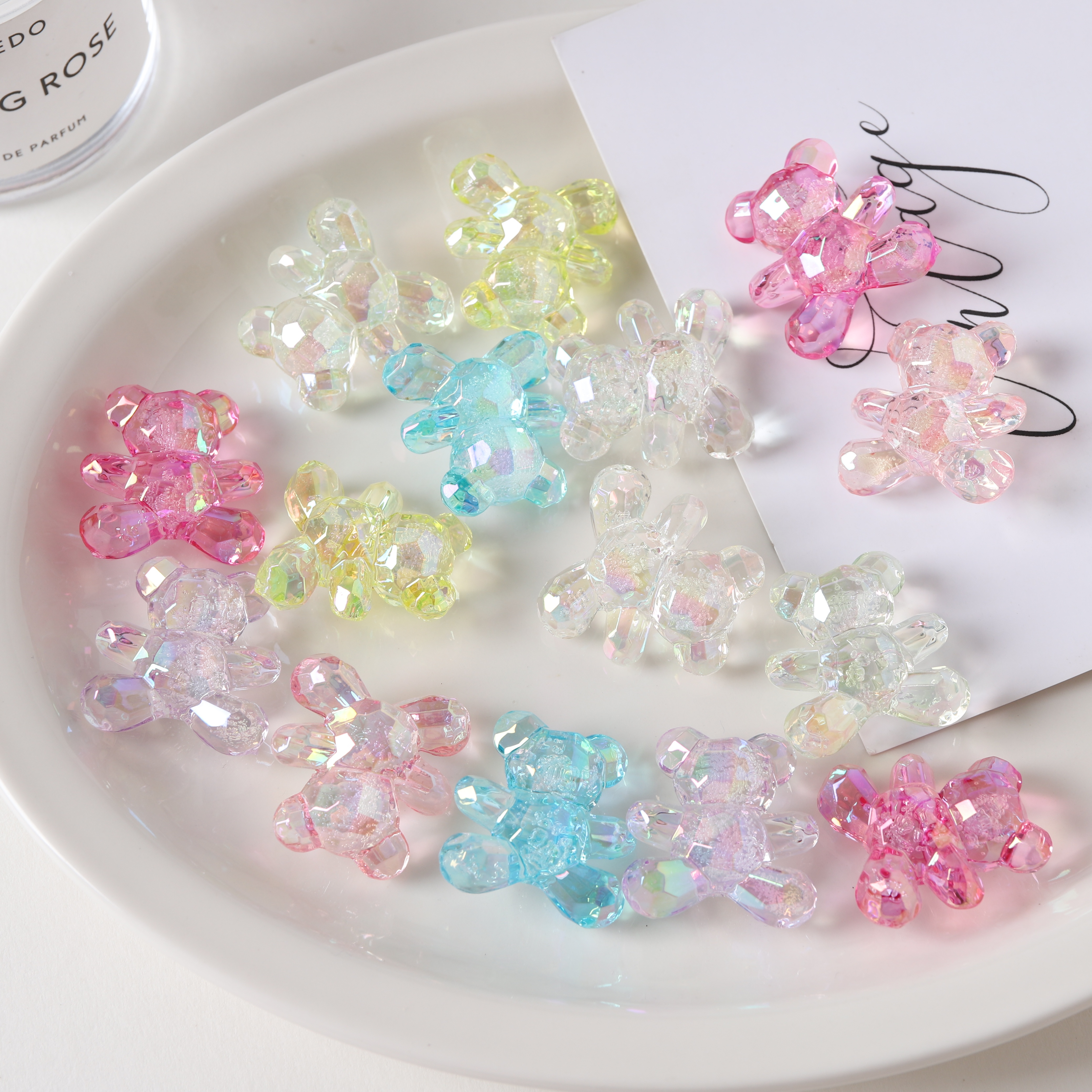 Chen Ming Acrylic transparent bubble beads with back holes, seven-color rabbit bear beads, diy hair accessories, hair strings, beaded accessories batch