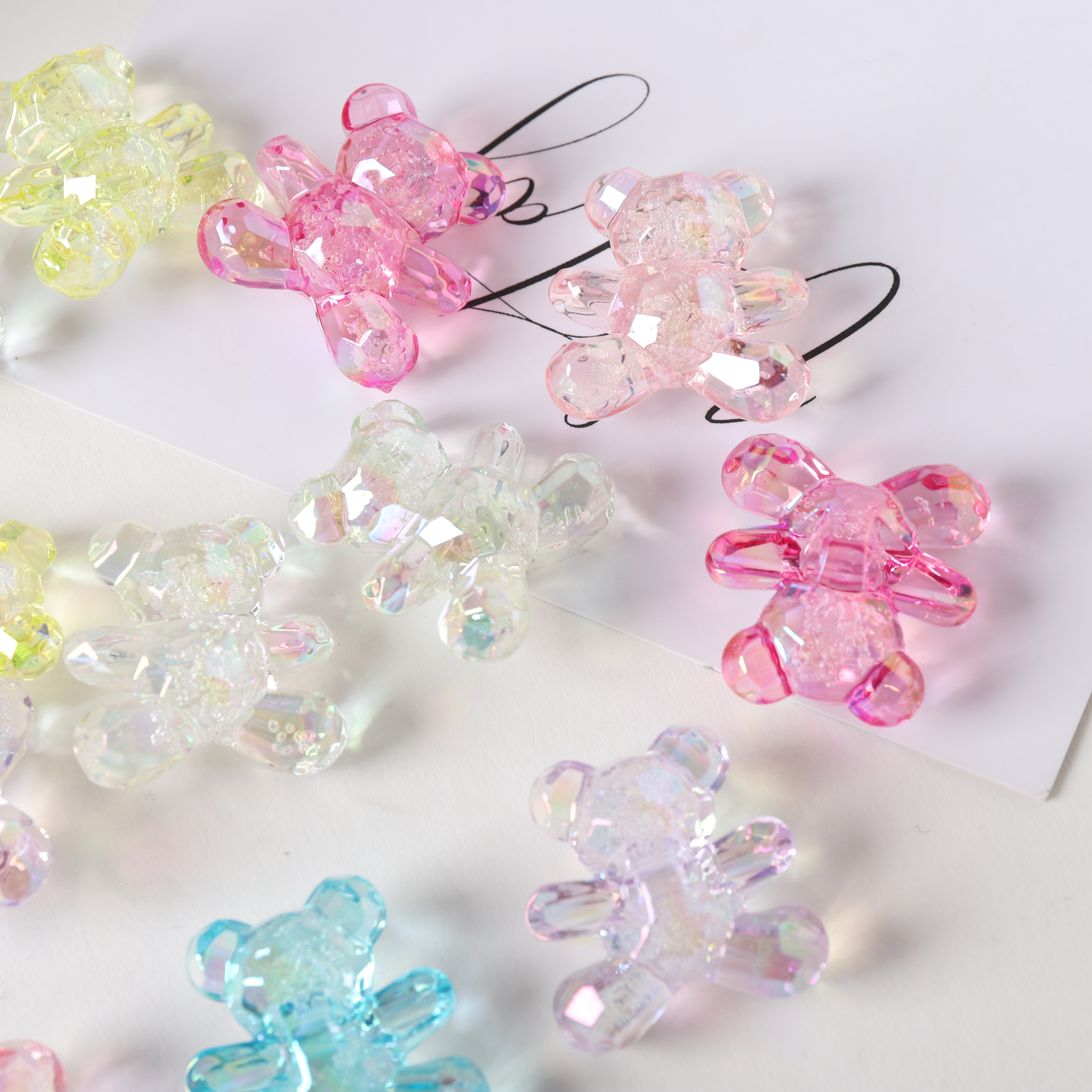 Chen Ming Acrylic transparent bubble beads with back holes, seven-color rabbit bear beads, diy hair accessories, hair strings, beaded accessories batch details Picture
