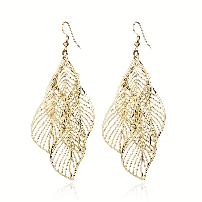 E2402 National Style Retro Women's Earrings Simple Hollow Multi-Layer Leaves European And American Popular Tassel Earrings Cross-Border