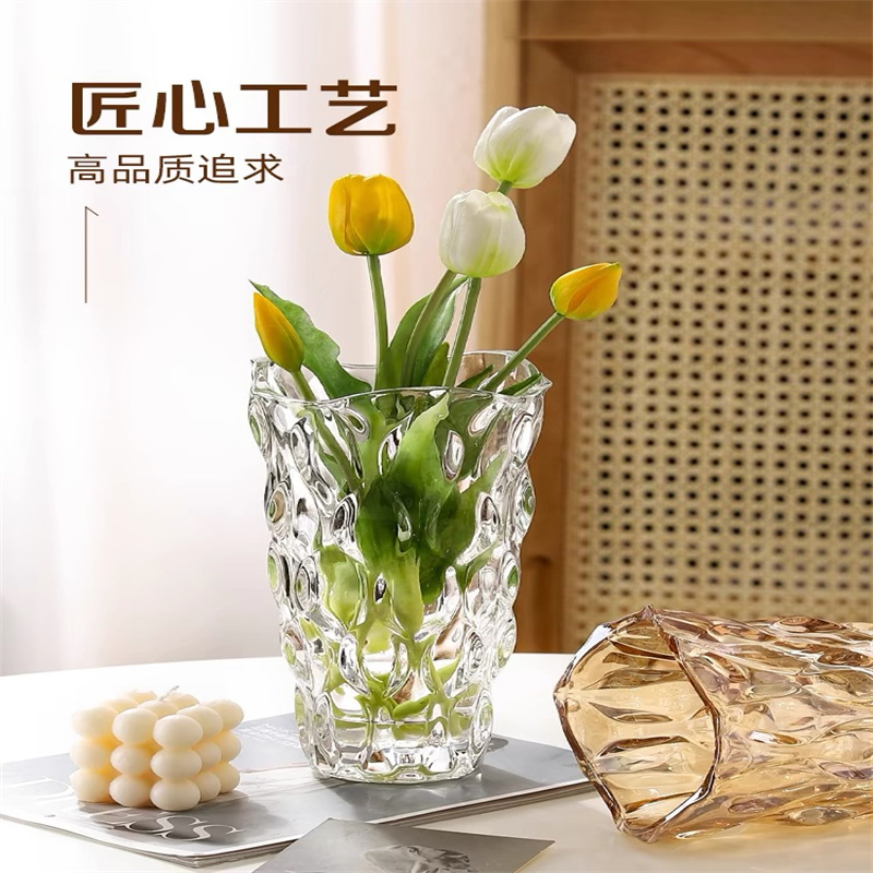 Vase ornaments, living room flower arrangements, light luxury crystal glass, ins Nordic rose, bedroom popular water-grown twisted pattern series details Picture